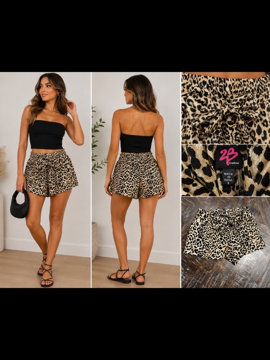 2B Bebe Pants - Bebe Leopard Print Flowy Tie Waist Shorts Size Small